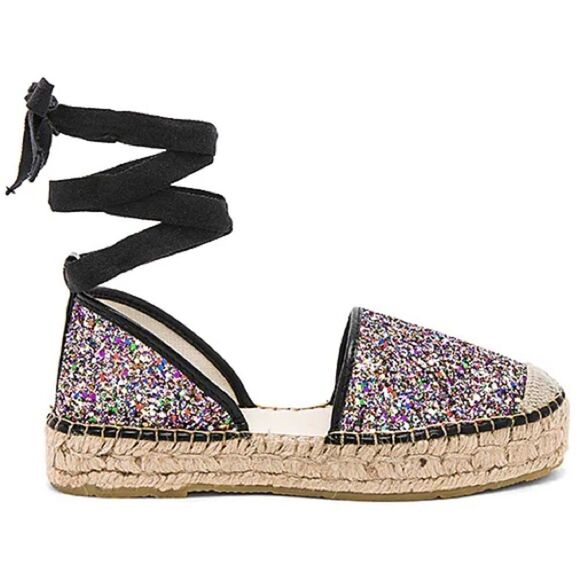 Free People Espadrilles Women’s 8.5 Paradise Glitter Tie Ankle Platform - Picture 1 of 7